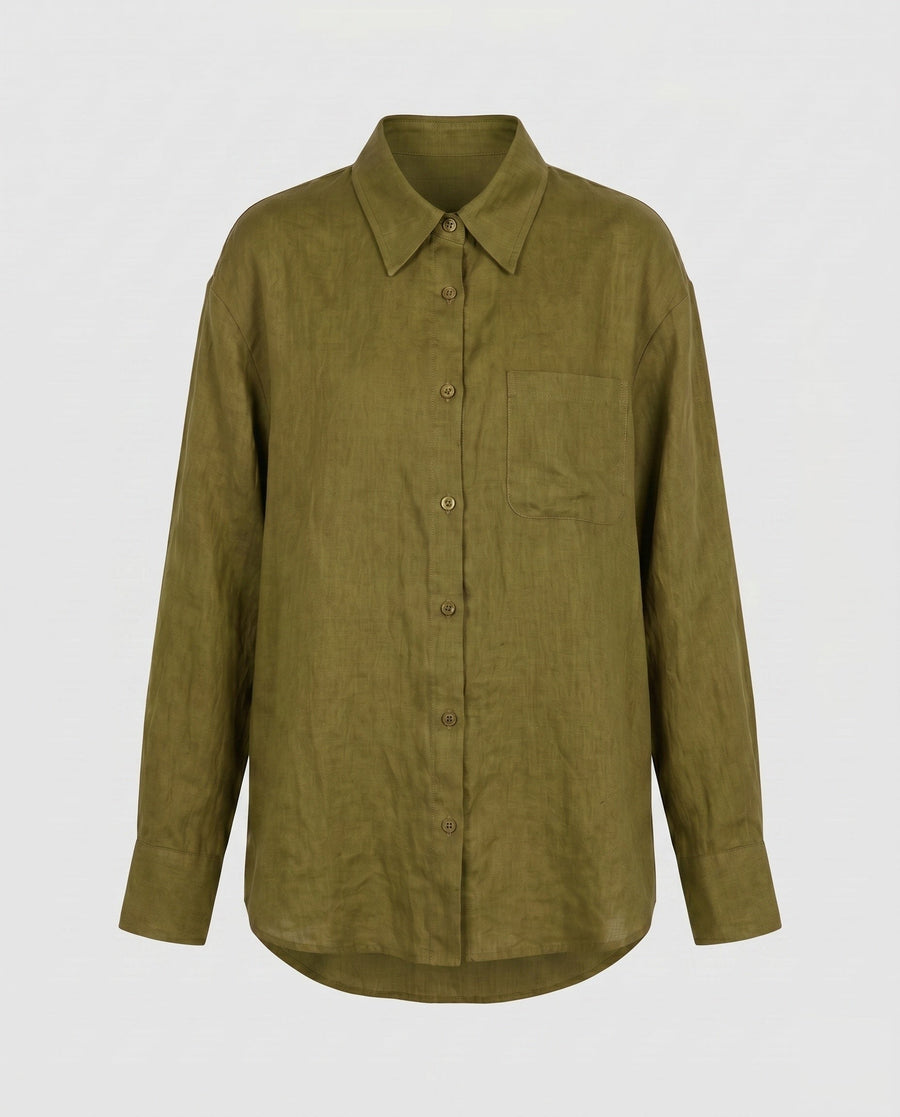 Jasmine Casual Linen Blouse in Turquoise