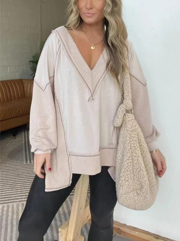 Jasmine Casual Sweater with V-Neck in Beige