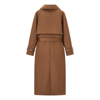 Jasmine Elegant Leather Trench Coat with Pockets and Belted in Brown