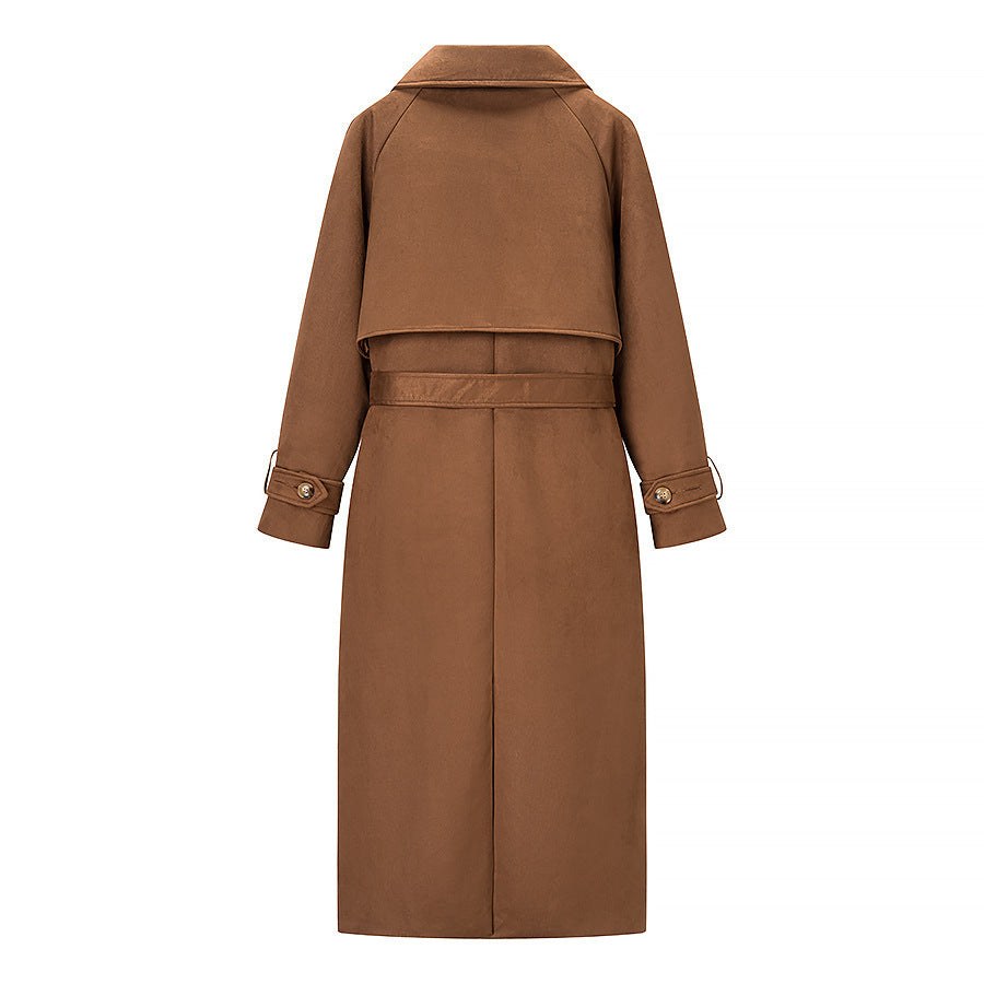 Jasmine Elegant Leather Trench Coat with Pockets and Belted in Brown