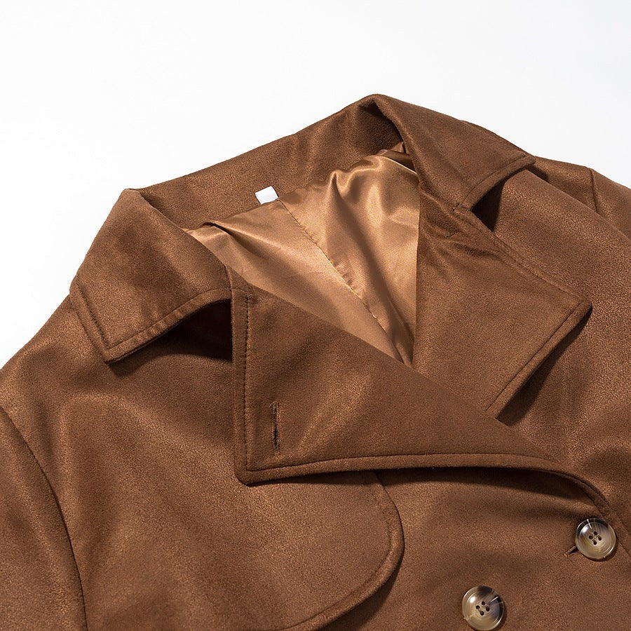 Jasmine Elegant Leather Trench Coat with Pockets and Belted in Brown