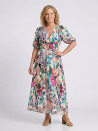 Jasmine Women's Floral V Neck Midi Dress in Floral