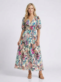 Jasmine Women's Floral V Neck Midi Dress in Floral