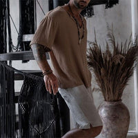 Jasper Casual Linen Top with V-Neck in Black