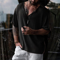 Jasper Casual Linen Top with V-Neck in Black
