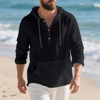 Jasper Lightweight Linen Bag with Button Front and Hood in Black