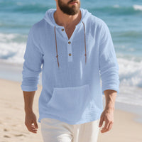 Jasper Lightweight Linen Bag with Button Front and Hood in Light Blue