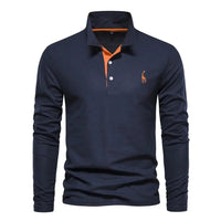 Jelle Breathable Shirt with Long Sleeve and Embroidery in Navy Blue