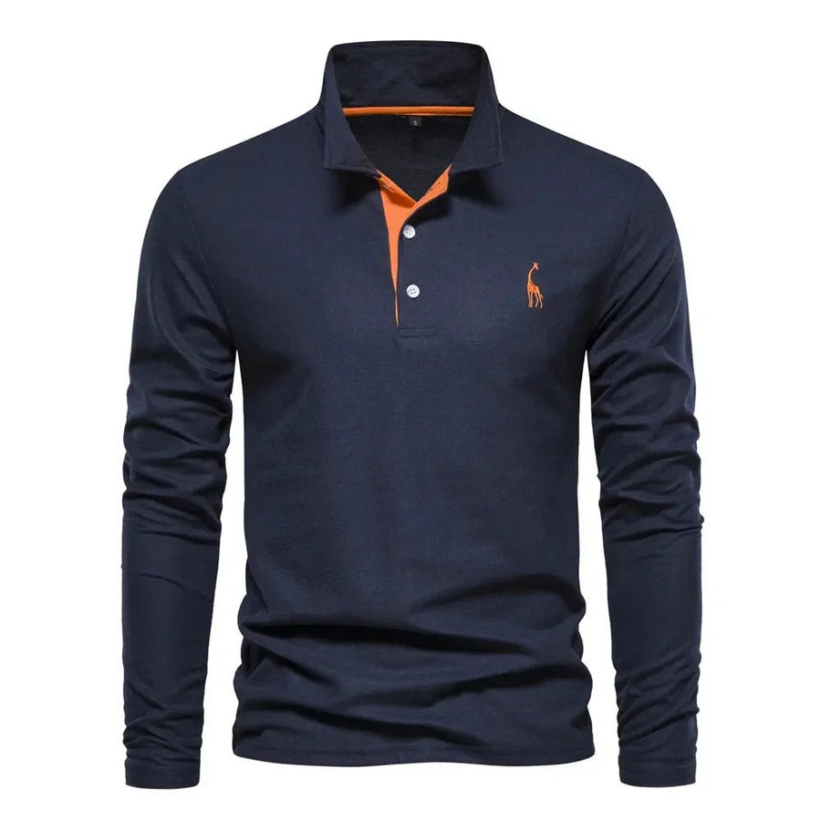 Jelle Breathable Shirt with Long Sleeve and Embroidery in Navy Blue