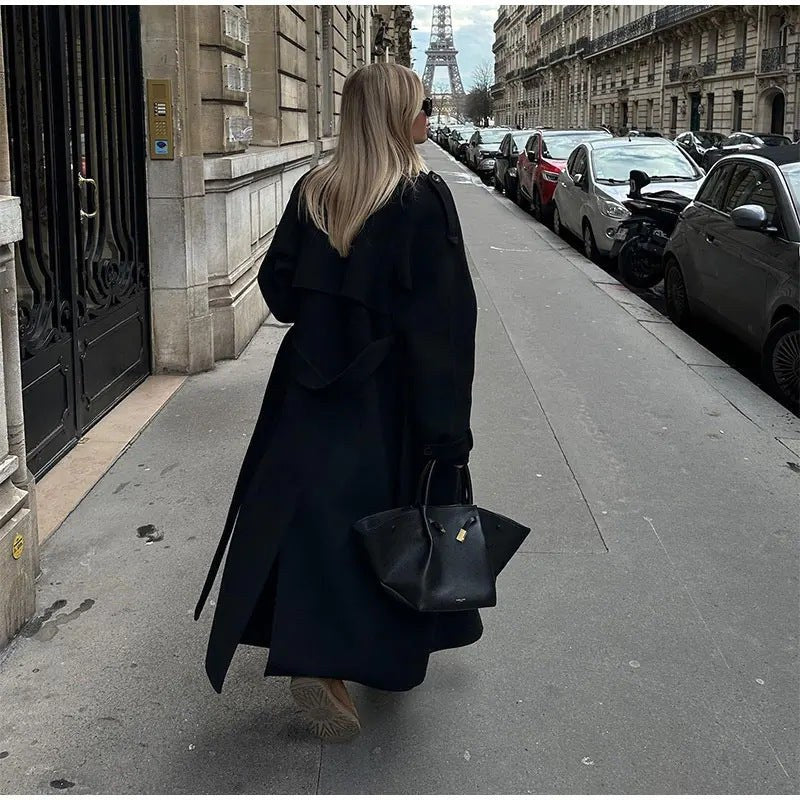 Jemima Elegant Trench Coat with Pockets in Black