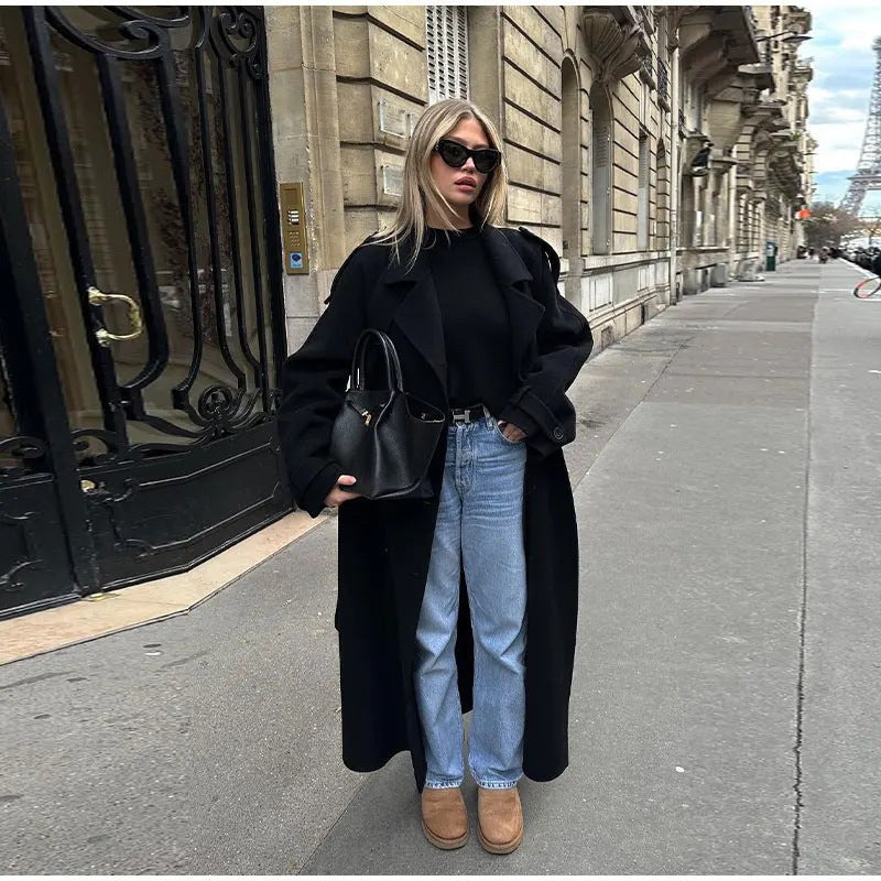 Jemima Elegant Trench Coat with Pockets in Black