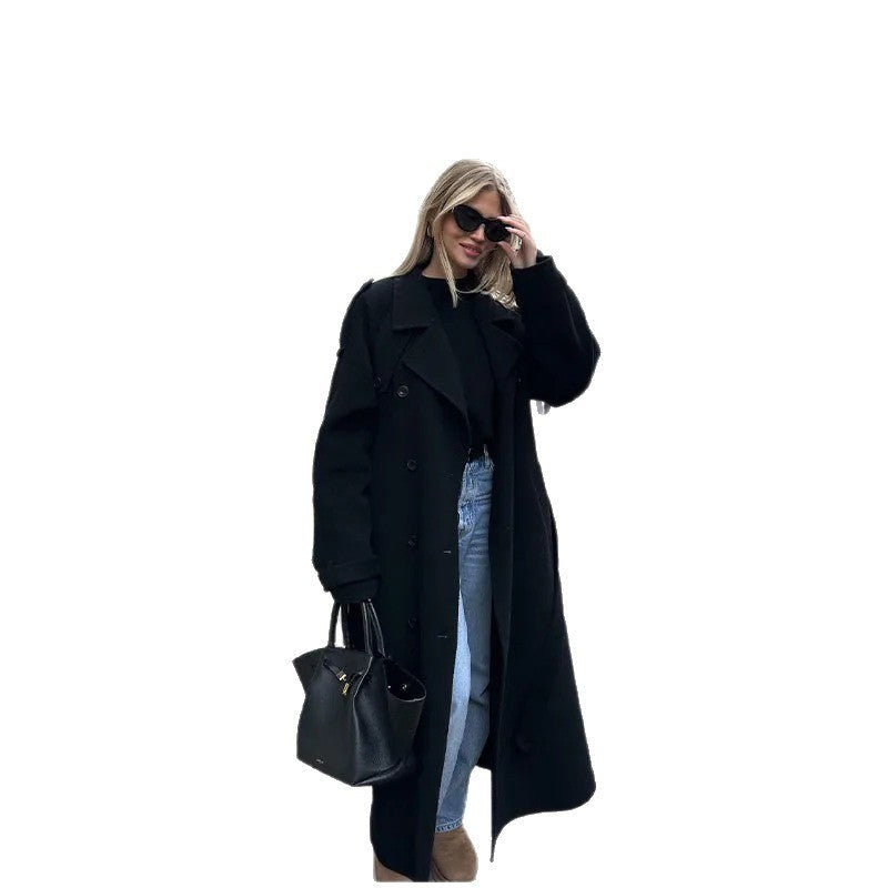 Jemima Elegant Trench Coat with Pockets in Black