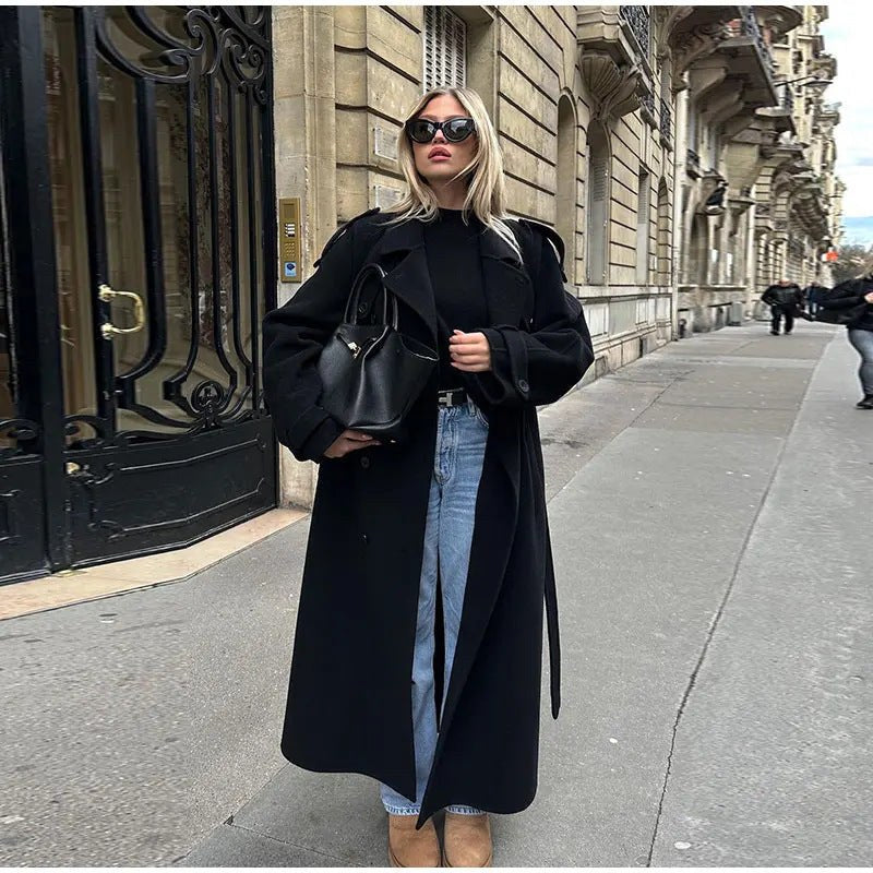 Jemima Elegant Trench Coat with Pockets in Black
