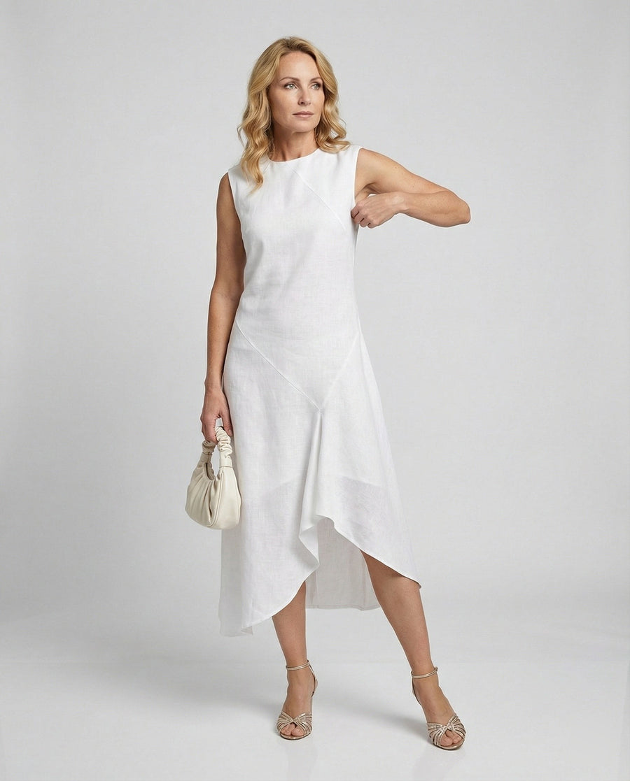 Jemima Linen Midi Dress in White
