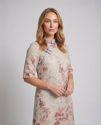 Jemima Linen Midi Dress with Stand Collar and Button Front