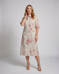Jemima Linen Midi Dress with Stand Collar and Button Front