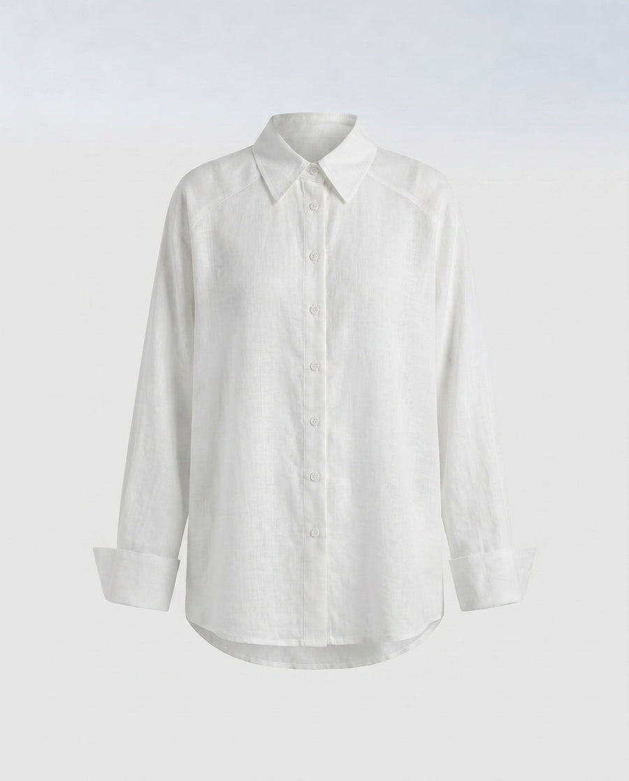 Jenna Casual Linen Blouse in White