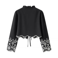 Jenna Elegant Blouse with Ruffles and Embroidery in Black