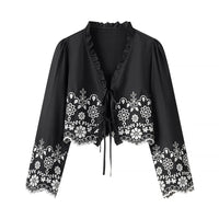 Jenna Elegant Blouse with Ruffles and Embroidery in Black