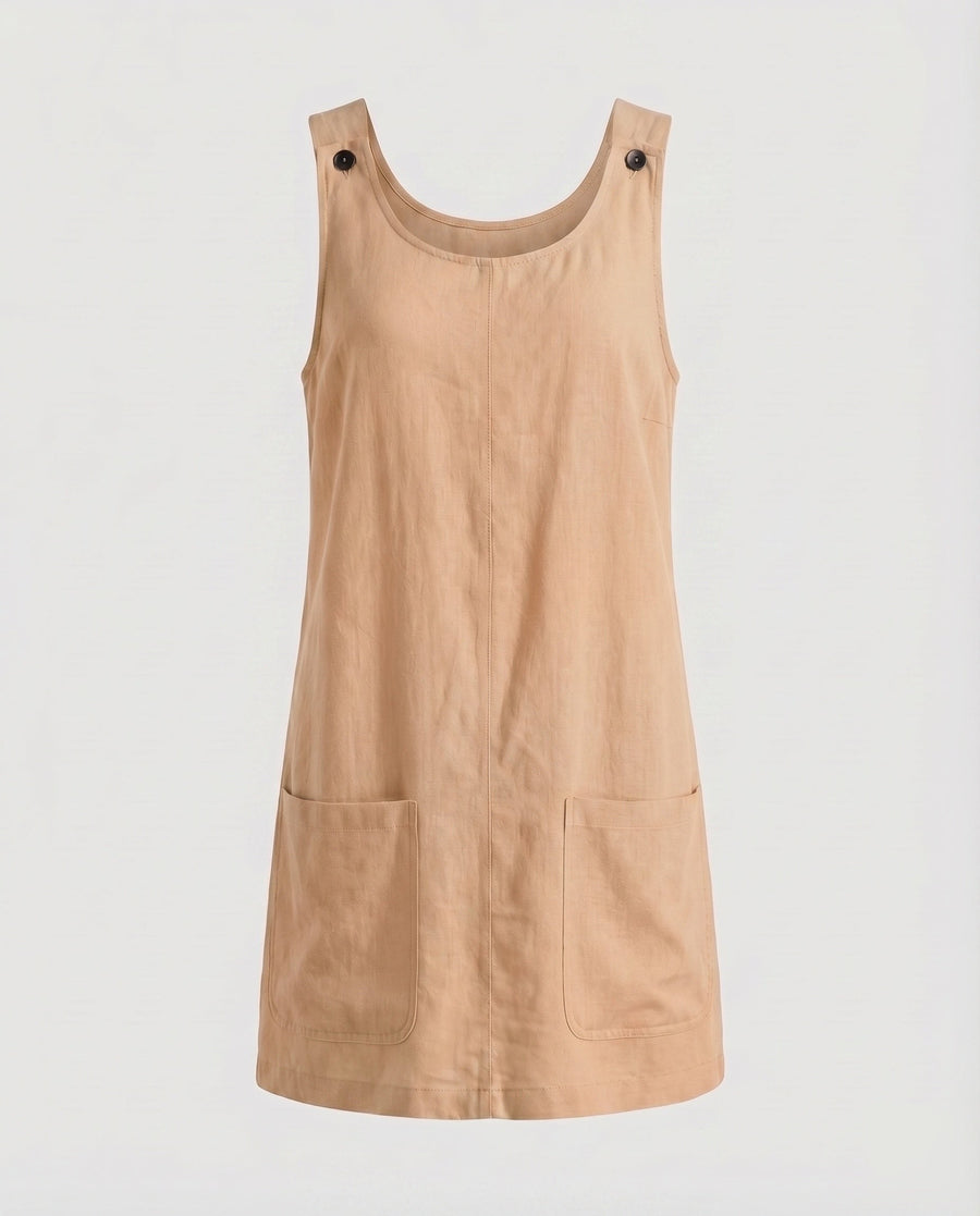 Jenna Linen Blend Mini Dress with Pockets in Khaki