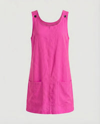 Jenna Linen Blend Mini Dress with Pockets in Magenta
