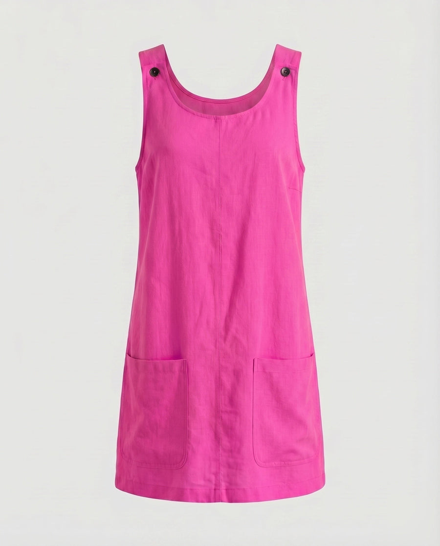 Jenna Linen Blend Mini Dress with Pockets in Magenta