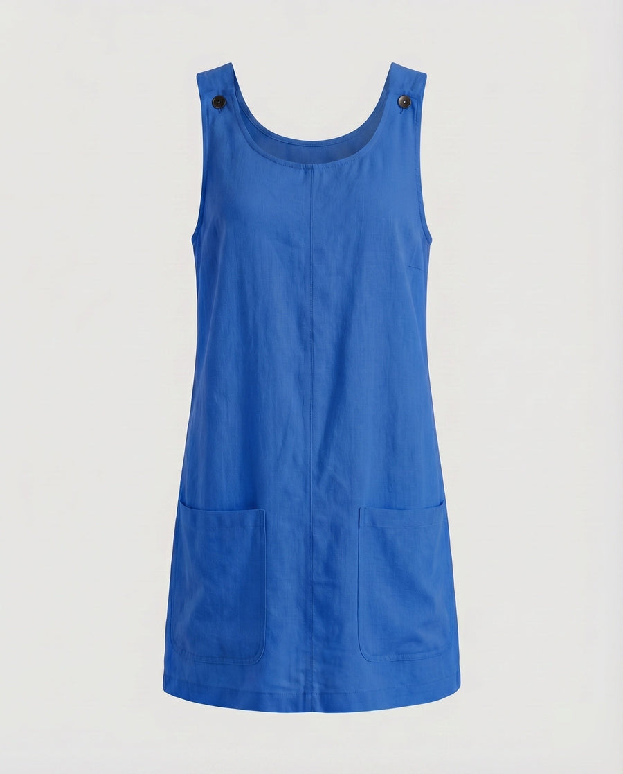 Jenna Linen Blend Mini Dress with Pockets in Navy