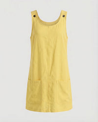 Jenna Linen Blend Mini Dress with Pockets in Yellow