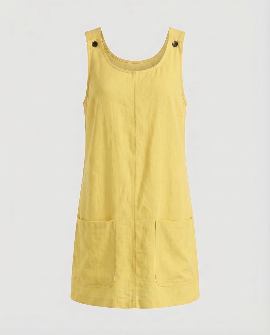 Jenna Linen Blend Mini Dress with Pockets in Yellow