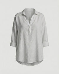 Jenna Linen Blouse with Button Front in Light Grey