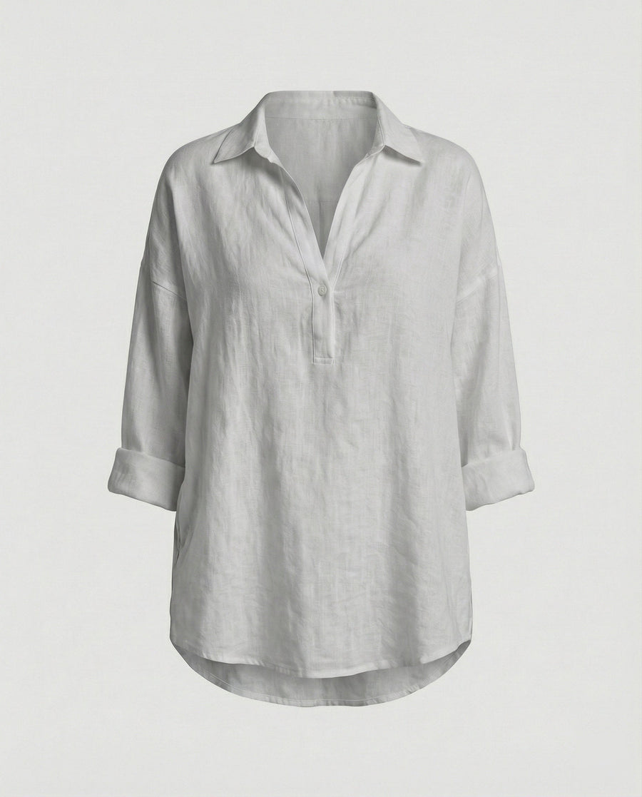 Jenna Linen Blouse with Button Front in Light Grey