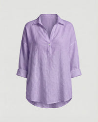 Jenna Linen Blouse with Button Front in Light Purple