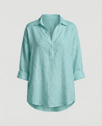 Jenna Linen Blouse with Button Front in Lime Green