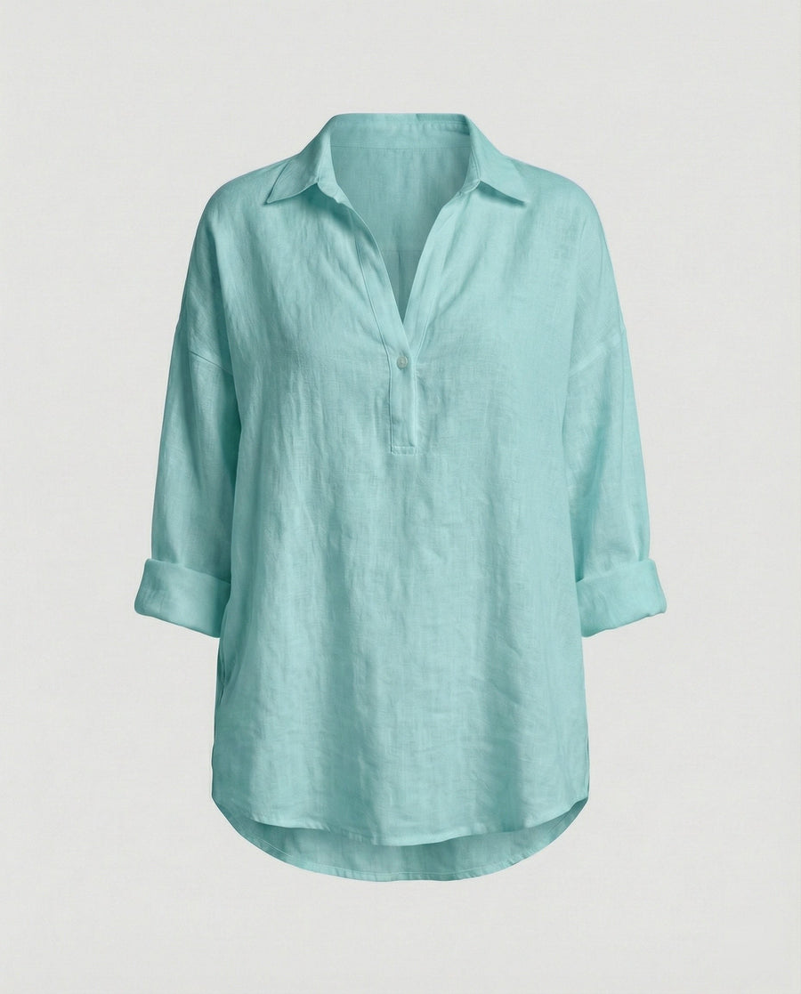 Jenna Linen Blouse with Button Front in Lime Green