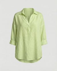 Jenna Linen Blouse with Button Front in Matcha