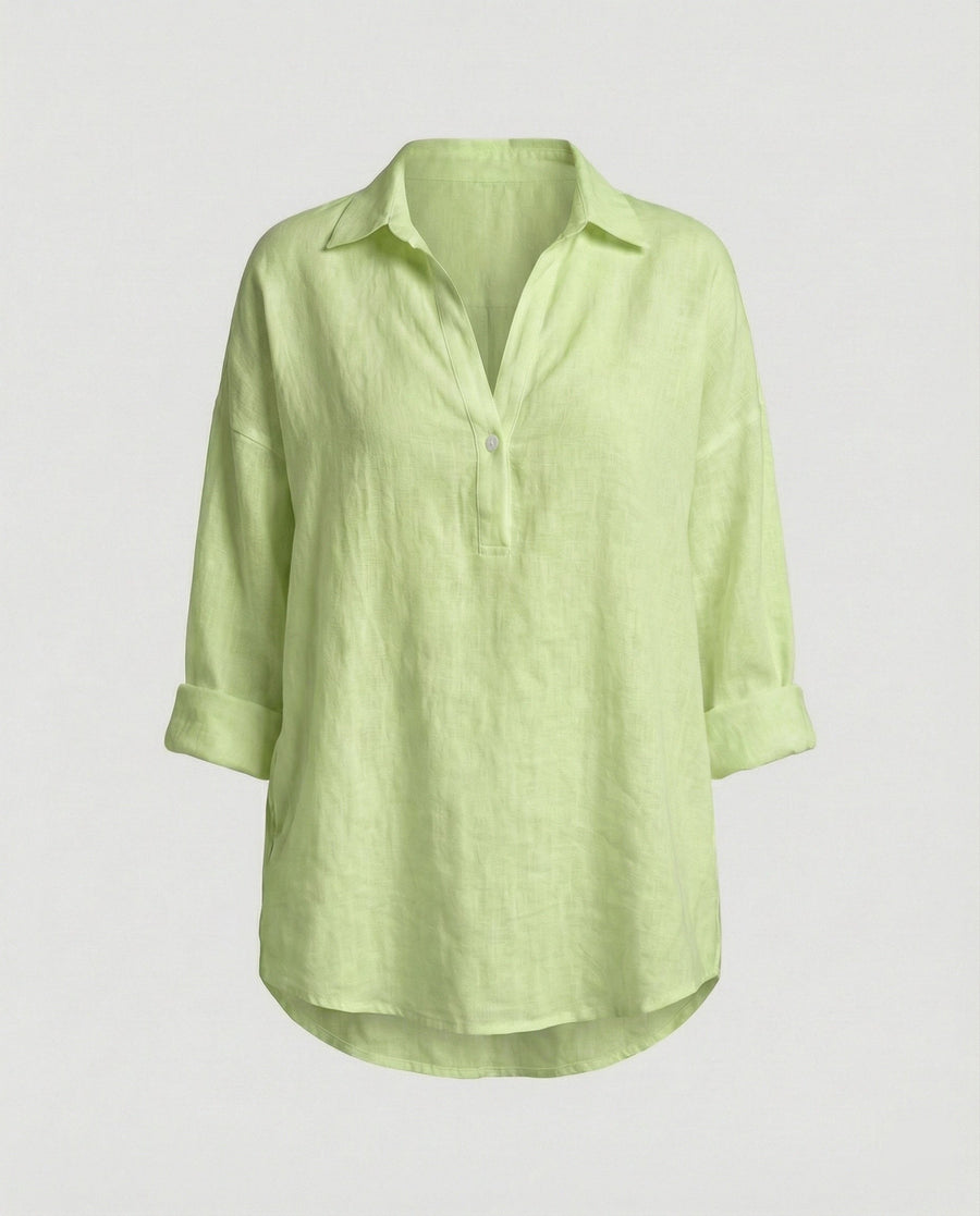 Jenna Linen Blouse with Button Front in Matcha
