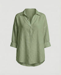 Jenna Linen Blouse with Button Front in Olive Green