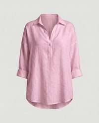 Jenna Linen Blouse with Button Front in Pink