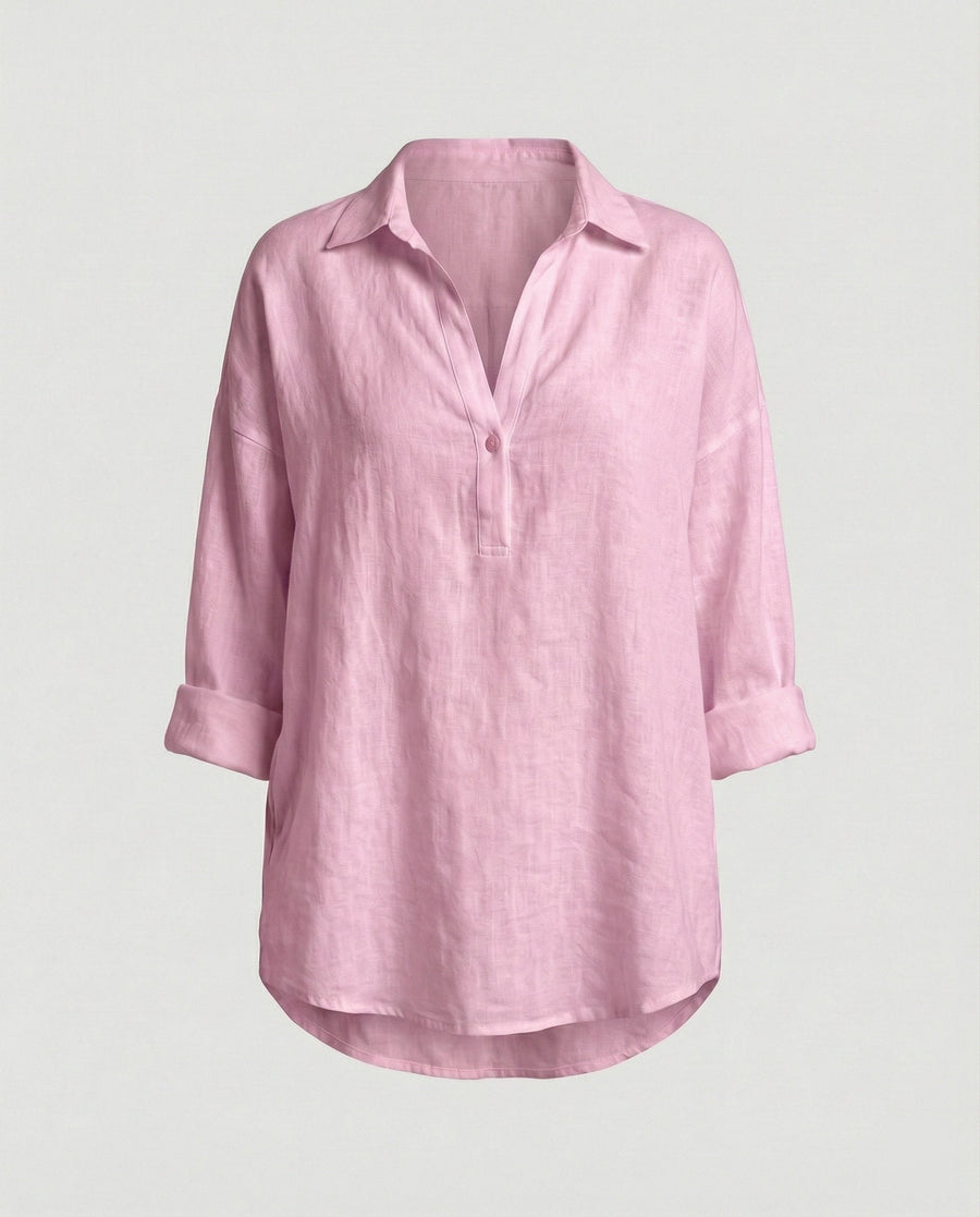 Jenna Linen Blouse with Button Front in Pink
