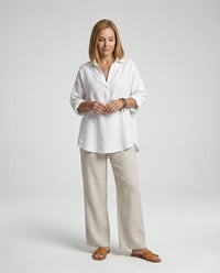 Jenna Linen Blouse with Button Front in White