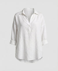 Jenna Linen Blouse with Button Front in White
