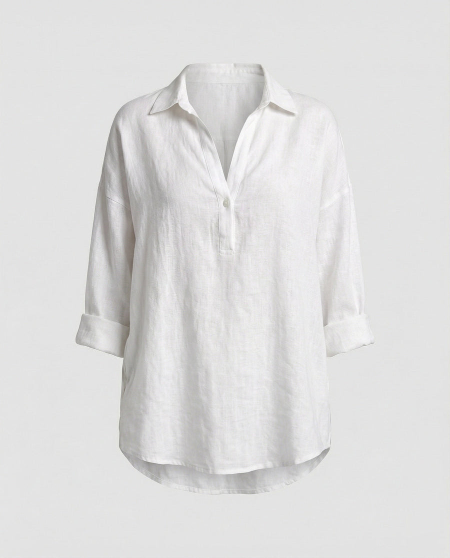 Jenna Linen Blouse with Button Front in White