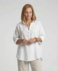 Jenna Linen Blouse with Button Front in White