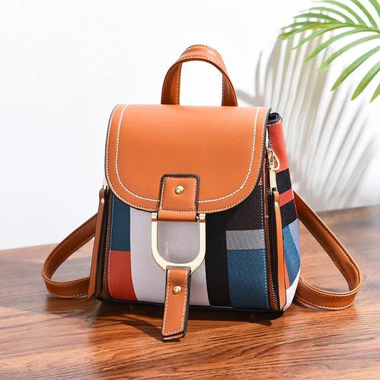 Jenny Lane Plaid Backpack in Sienna Brown