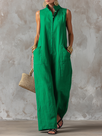 Jerline | Minimalist Stand Collar Sleeveless Jumpsuit