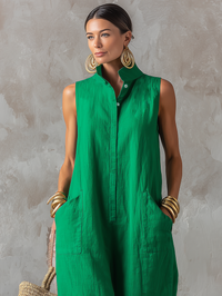 Jerline | Minimalist Stand Collar Sleeveless Jumpsuit