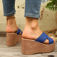 Jess Platform Wedge Sandal in Navy Blue
