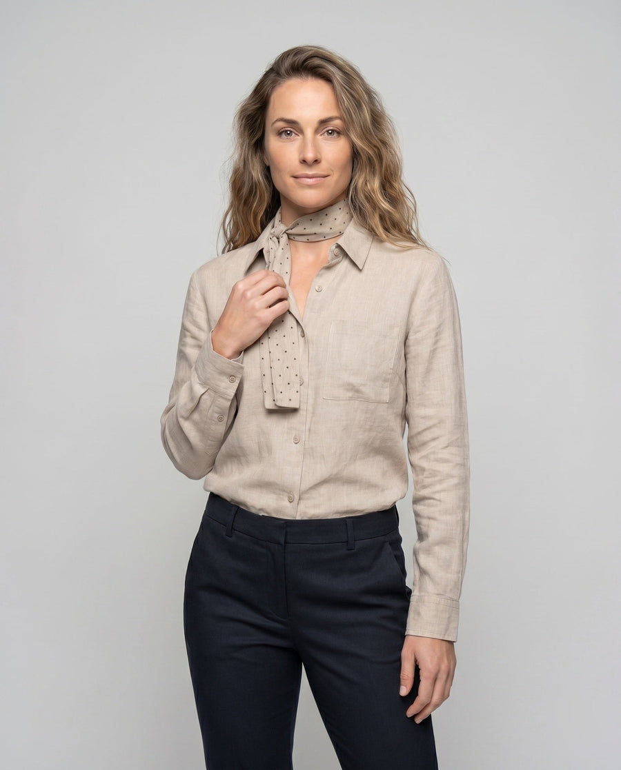 Jessa Casual Linen Blouse with Belted