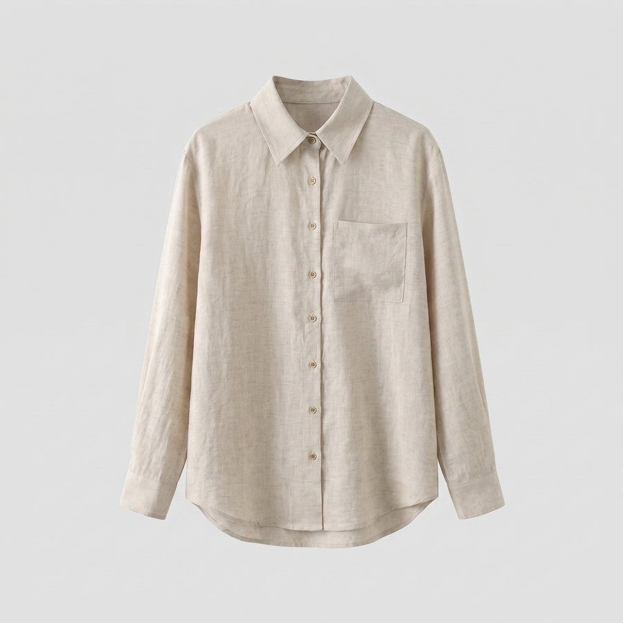Jessa Casual Linen Blouse with Belted in Leinenfarbe