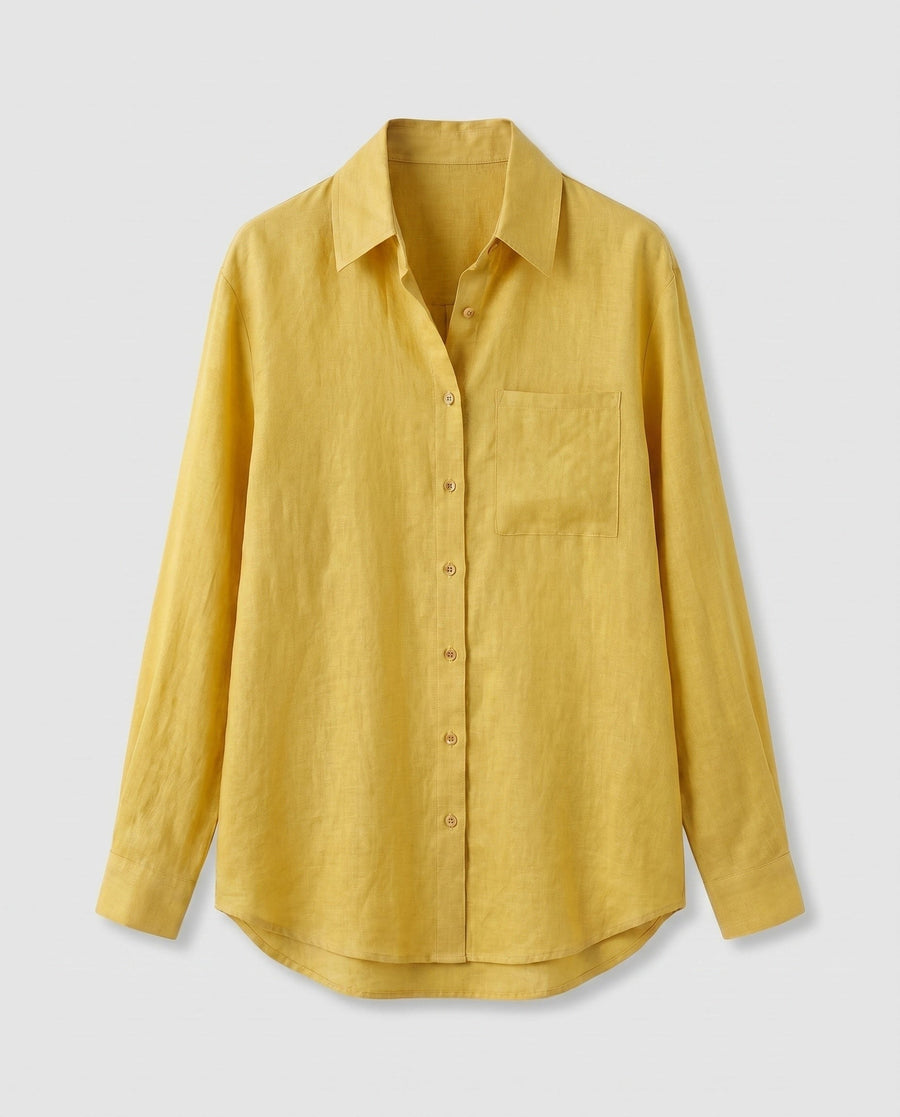 Jessa Casual Linen Blouse with Belted in Yellow